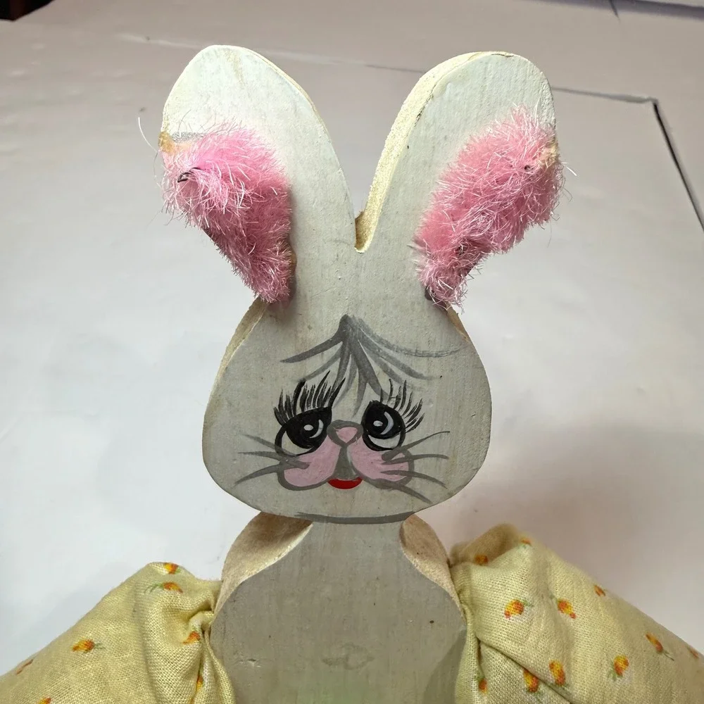 Vintage Wooden Easter Bunny Set Handmade Painted Grandmacore Cottagecore Spring